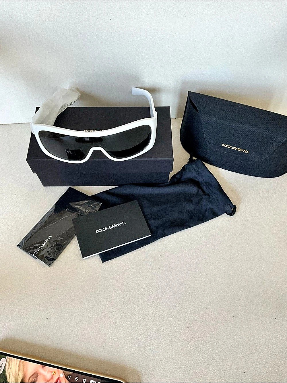 Dolce & Gabbana DG Logo Shield Sunglasses White & Black